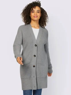 Veste longue en tricot à manches longues et poches