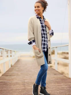 Veste longue en tricot à manches longues et poches