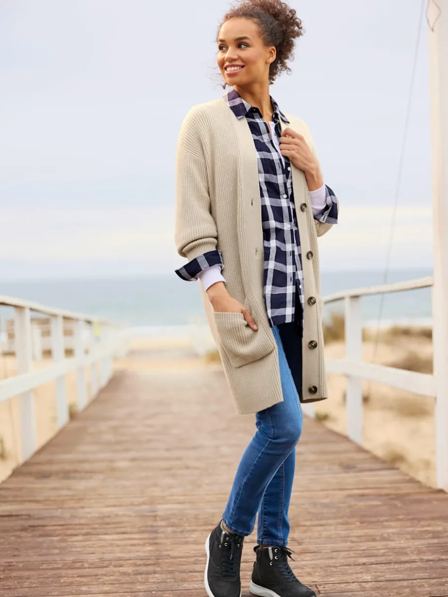Veste longue en tricot à manches longues et poches