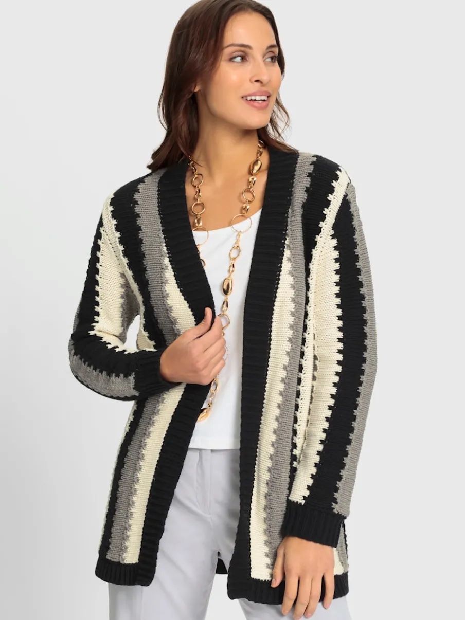 Veste longue en tricot à motif rayé et ouvert