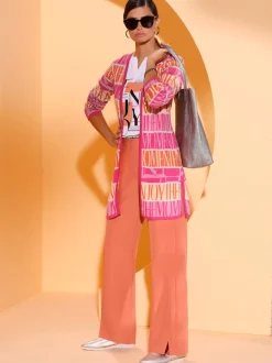 Veste longue en tricot à motifs graphiques et fentes latérales