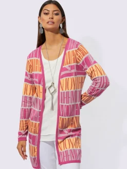 Veste longue en tricot à motifs graphiques et fentes latérales