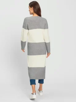 Veste longue en tricot à rayures avec poches plaquées