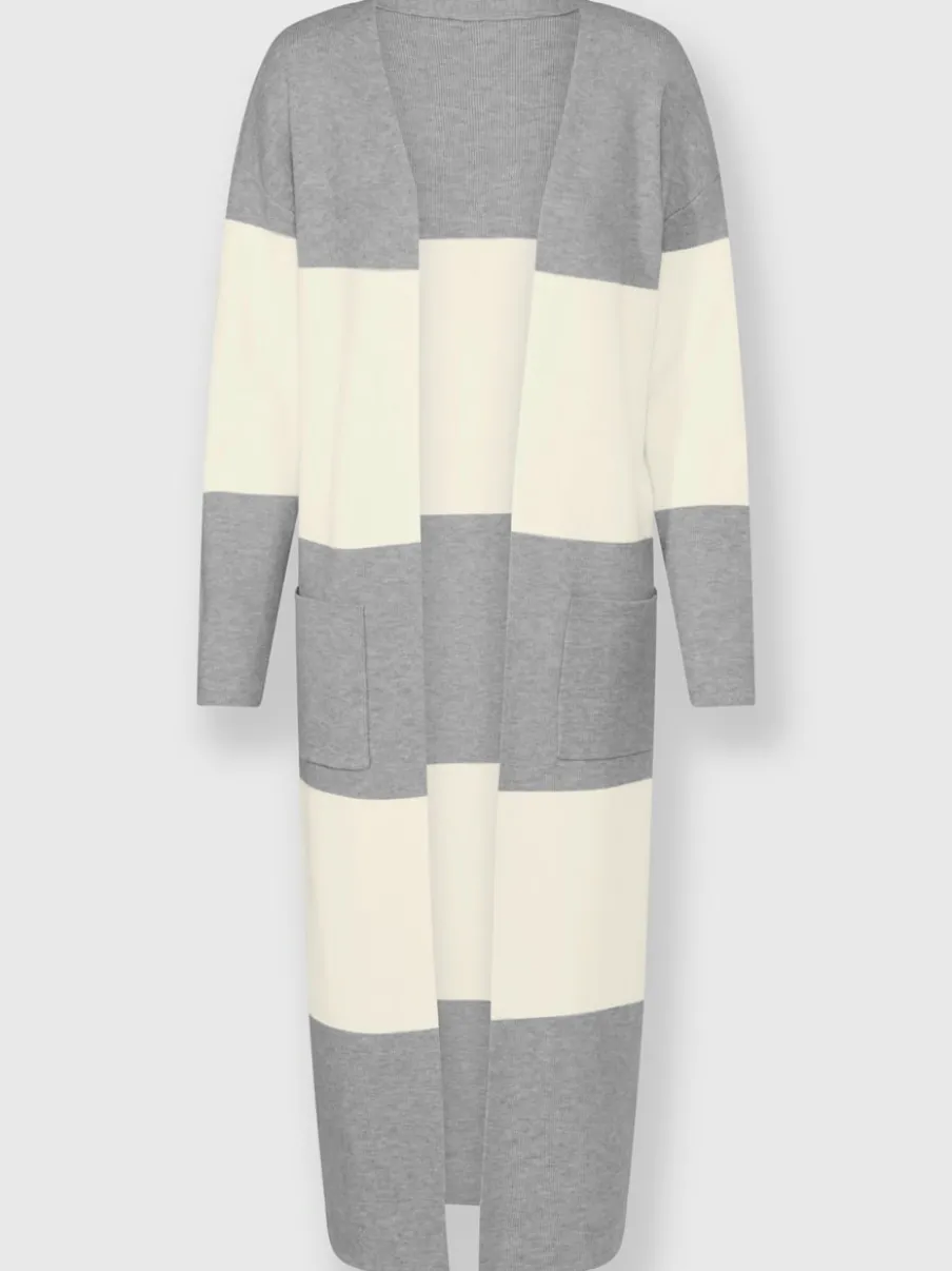 Veste longue en tricot à rayures avec poches plaquées