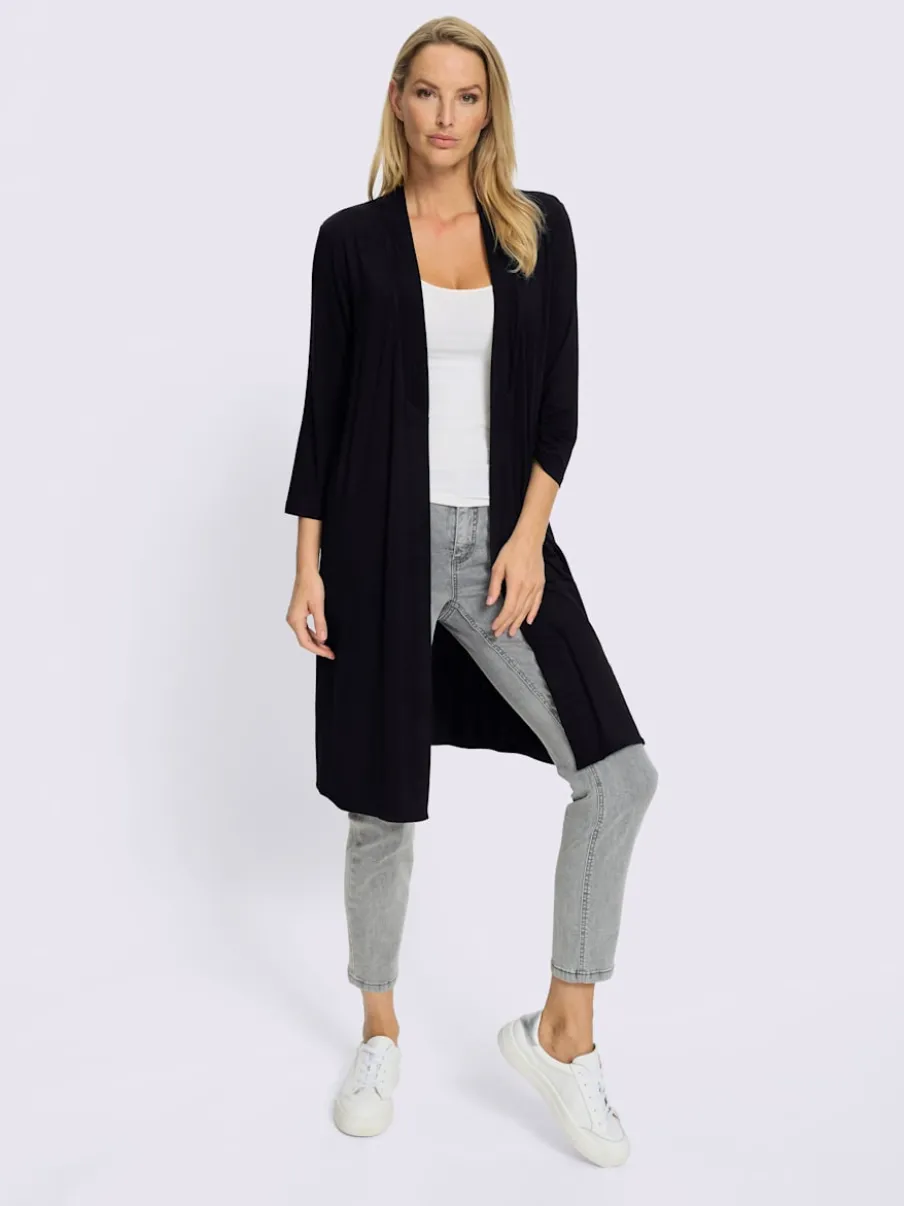 Veste longue en viscose douce avec col châle et manches 3/4