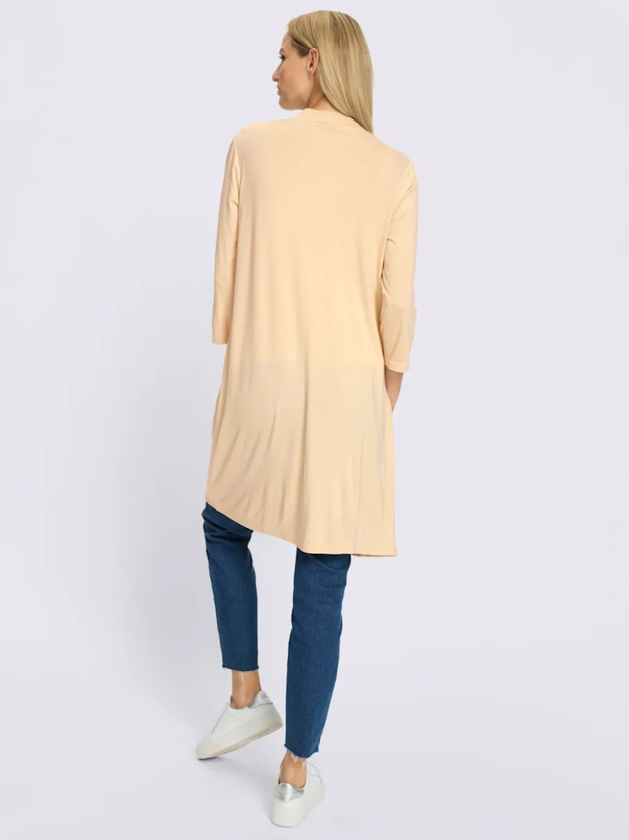 Veste longue en viscose douce avec col châle et manches 3/4