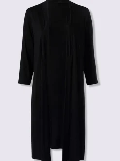 Veste longue en viscose douce avec col châle et manches 3/4