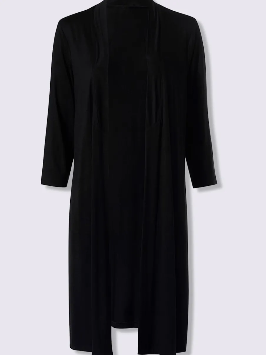 Veste longue en viscose douce avec col châle et manches 3/4