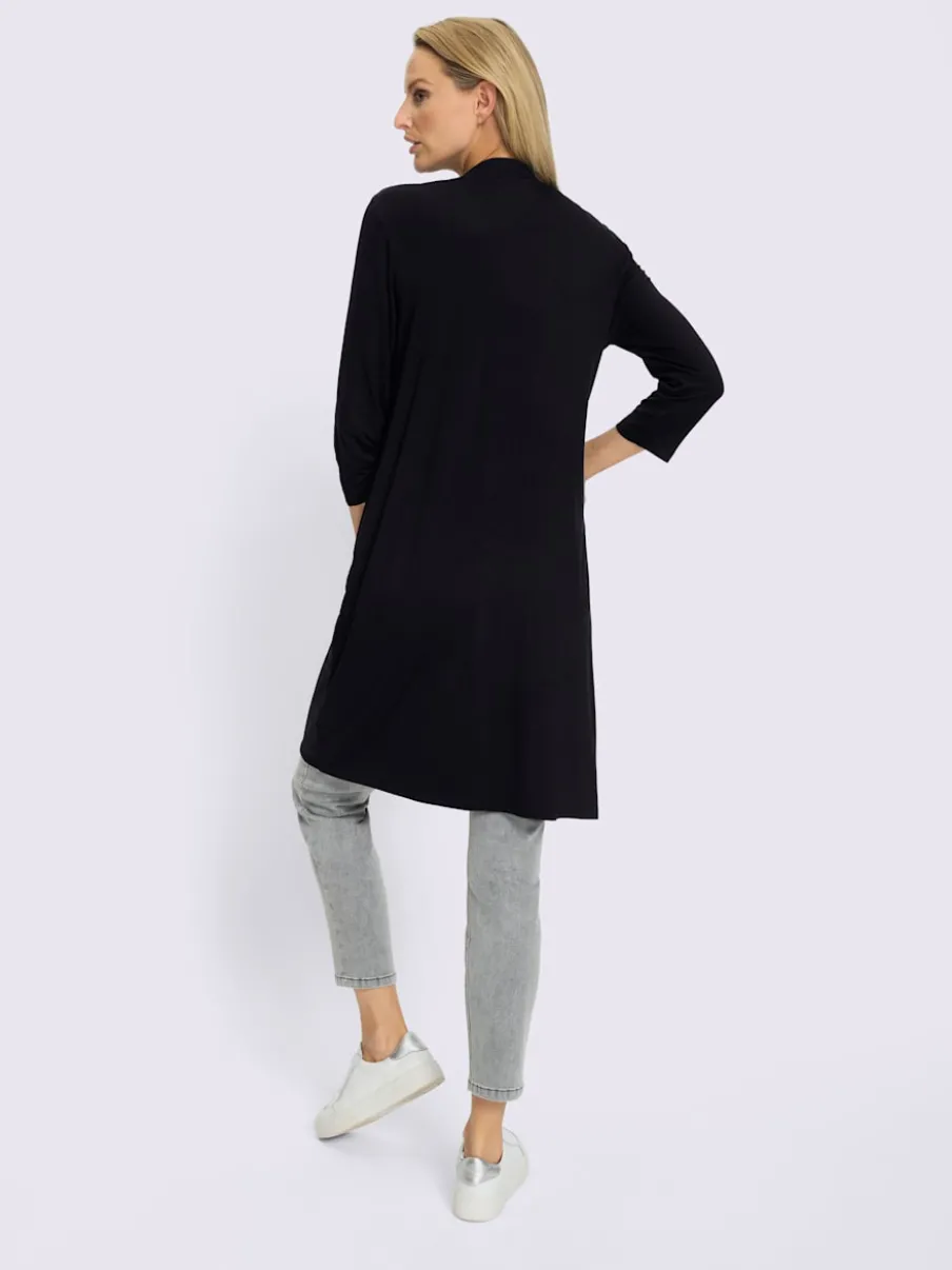 Veste longue en viscose douce avec col châle et manches 3/4