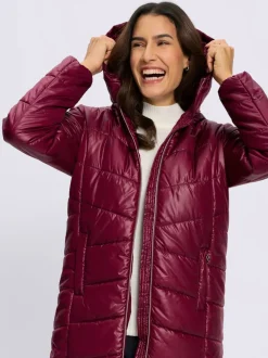 Veste longue matelassée avec capuche et poches pratiques