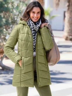 Veste longue matelassée avec capuche et poches pratiques