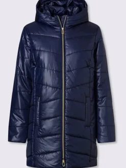 Veste longue matelassée avec capuche et poches pratiques