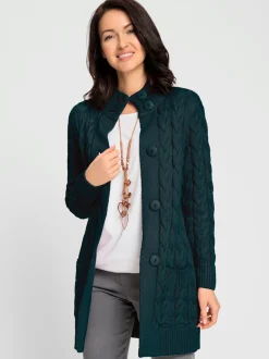 Veste longue tricotée avec col montant et poches