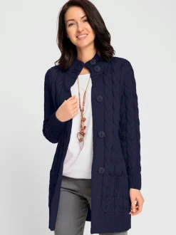 Veste longue tricotée avec col montant et poches