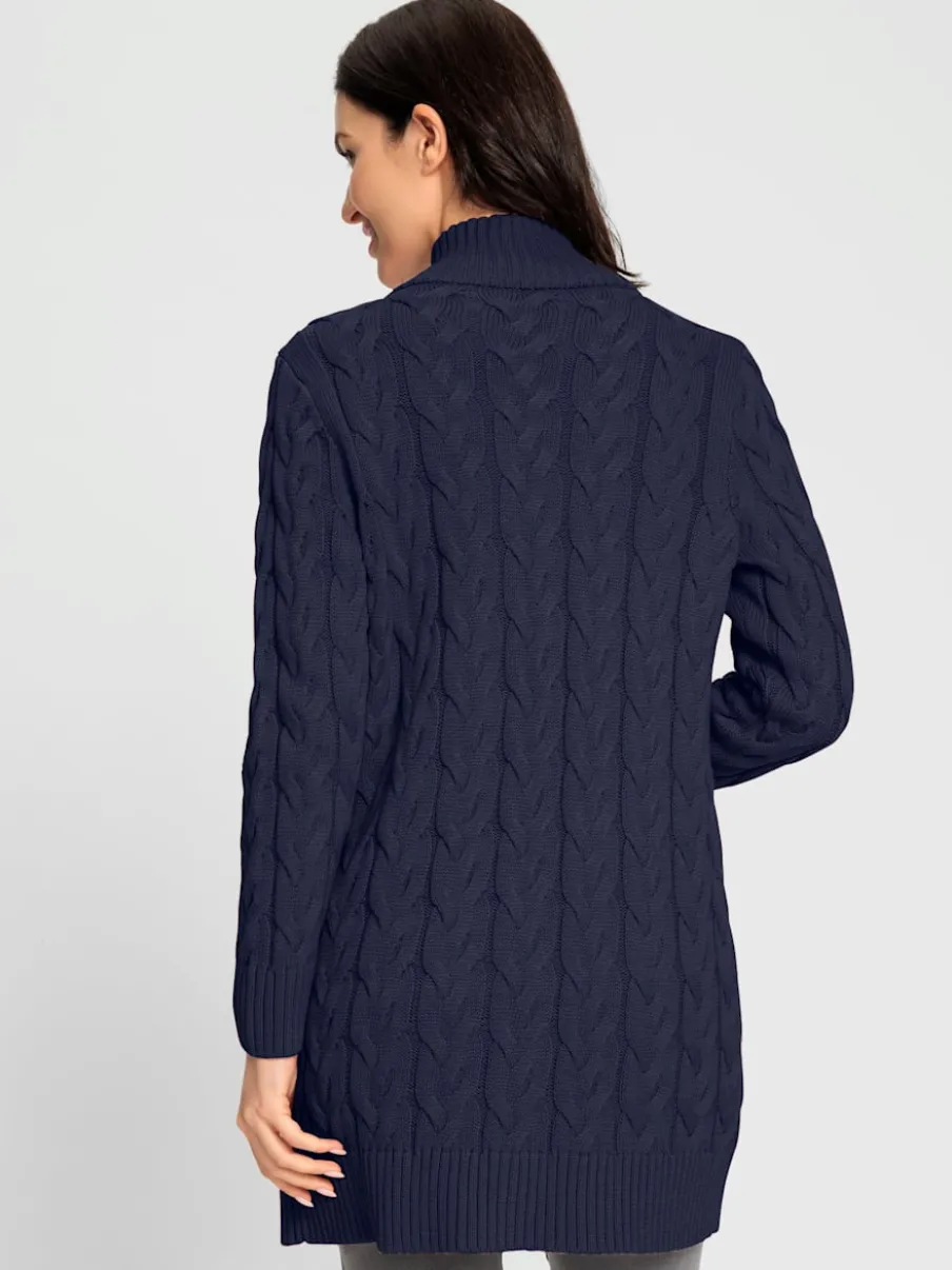 Veste longue tricotée avec col montant et poches