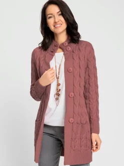 Veste longue tricotée avec col montant et poches