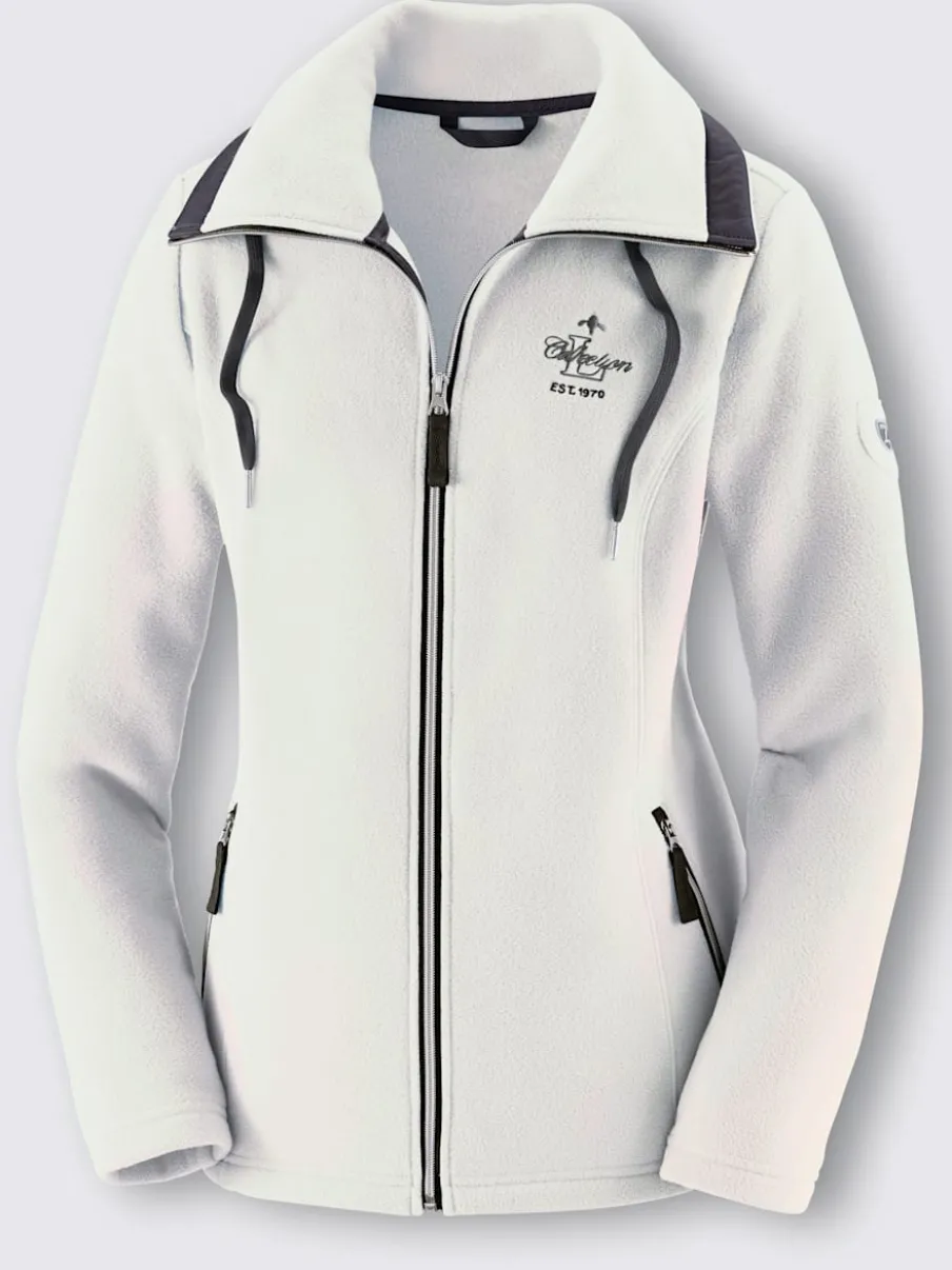 Veste polaire avec col à revers et rayures.