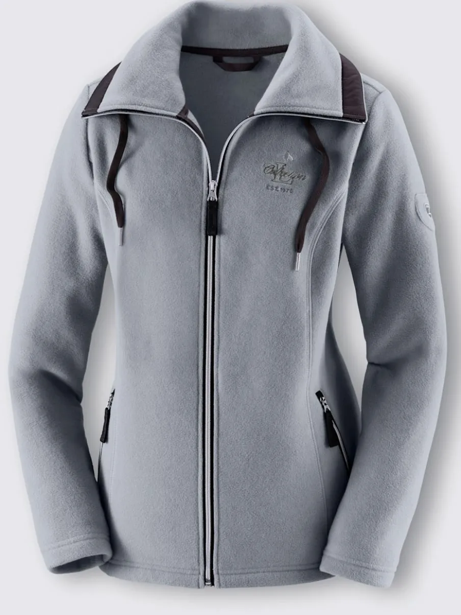 Veste polaire avec col à revers et rayures.