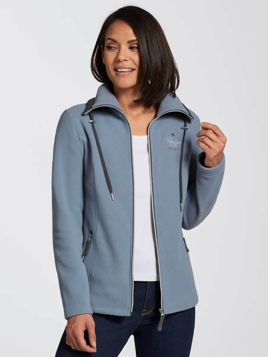 Veste polaire avec col à revers et rayures.