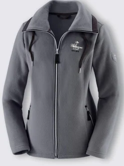 Veste polaire avec col à revers et rayures.