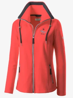 Veste polaire avec col à revers et rayures.