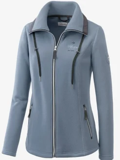 Veste polaire avec col à revers et rayures.