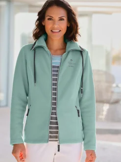 Veste polaire avec col à revers et rayures.
