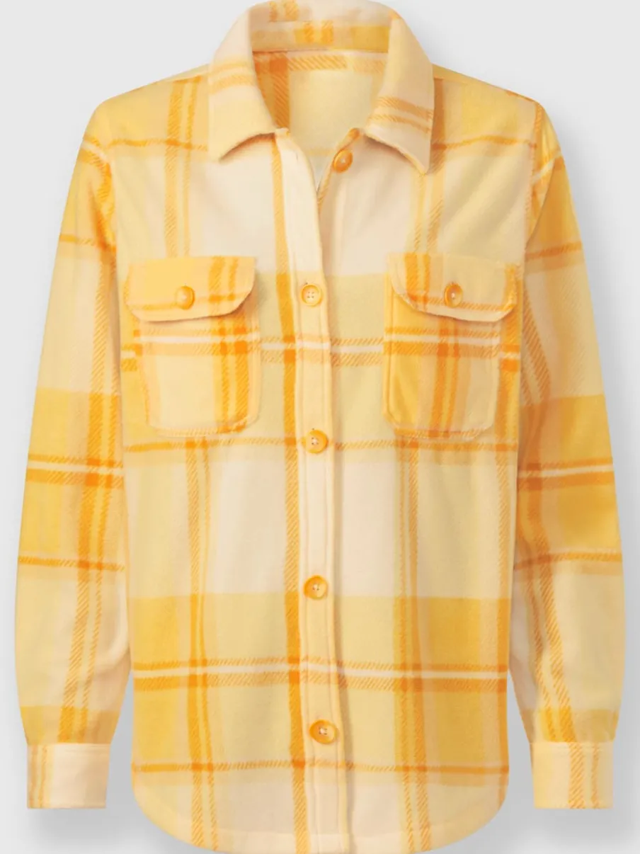 Veste polaire à carreaux avec col chemise et poches