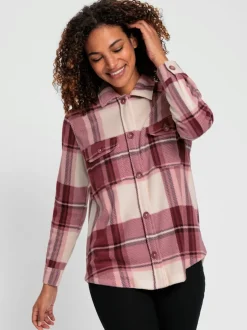 Veste polaire à carreaux avec col chemise et poches