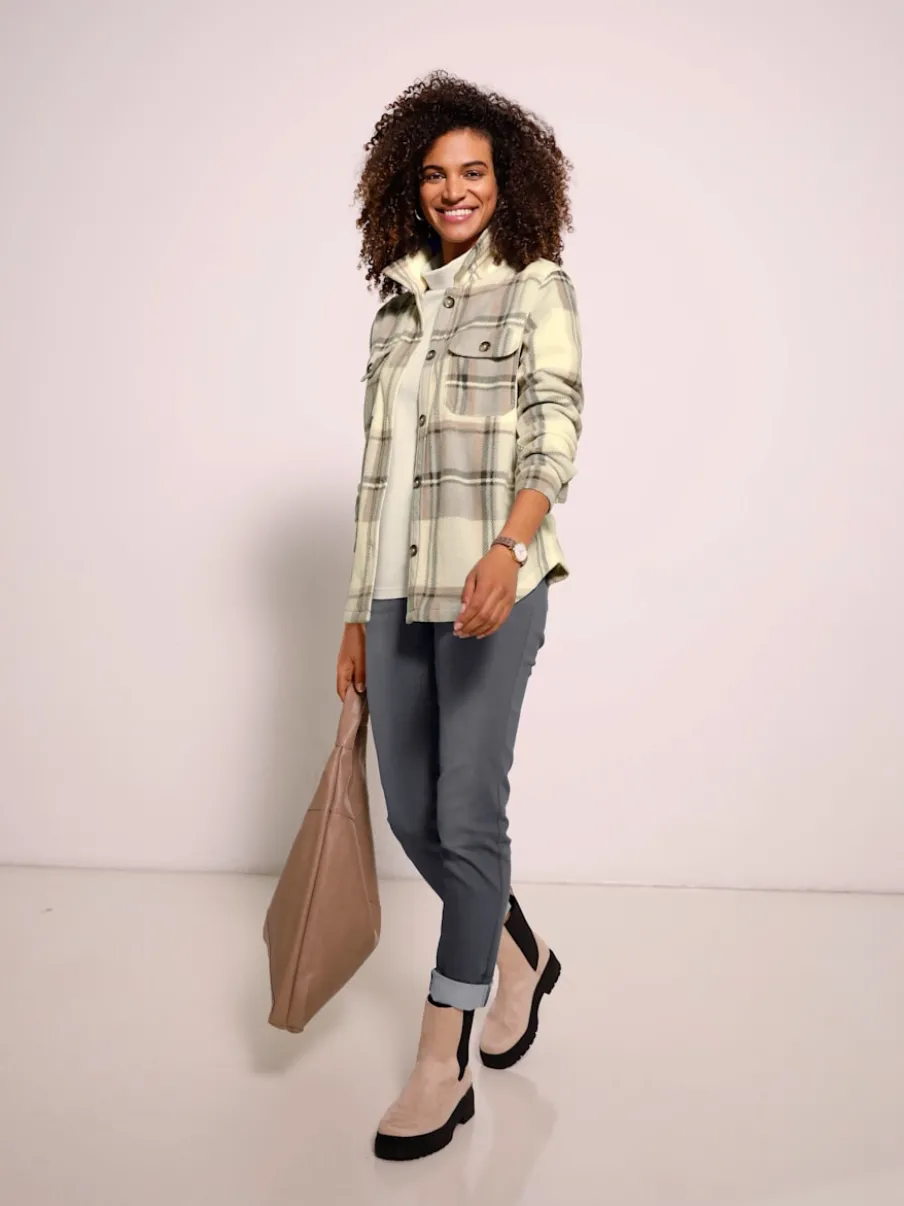 Veste polaire à carreaux avec col chemise et poches