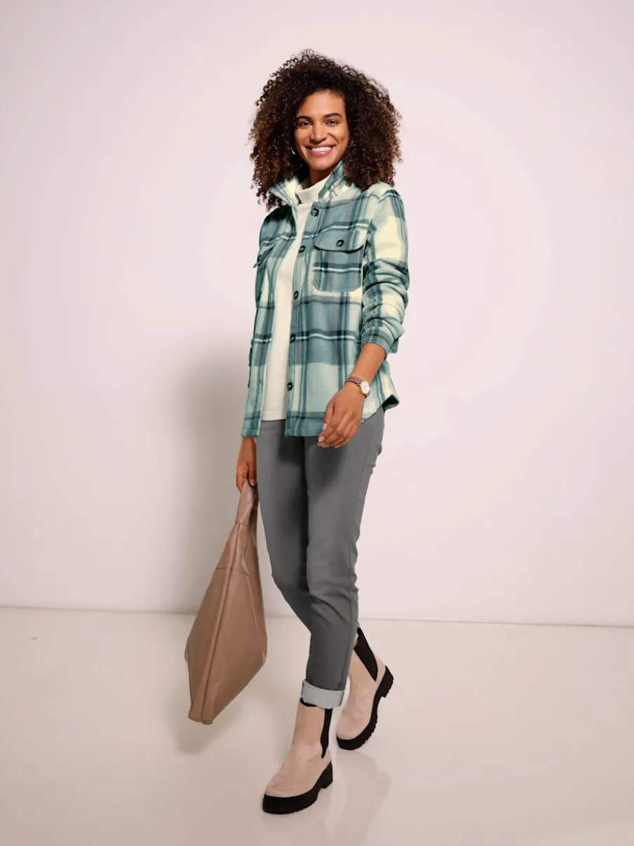 Veste polaire à carreaux avec col chemise et poches
