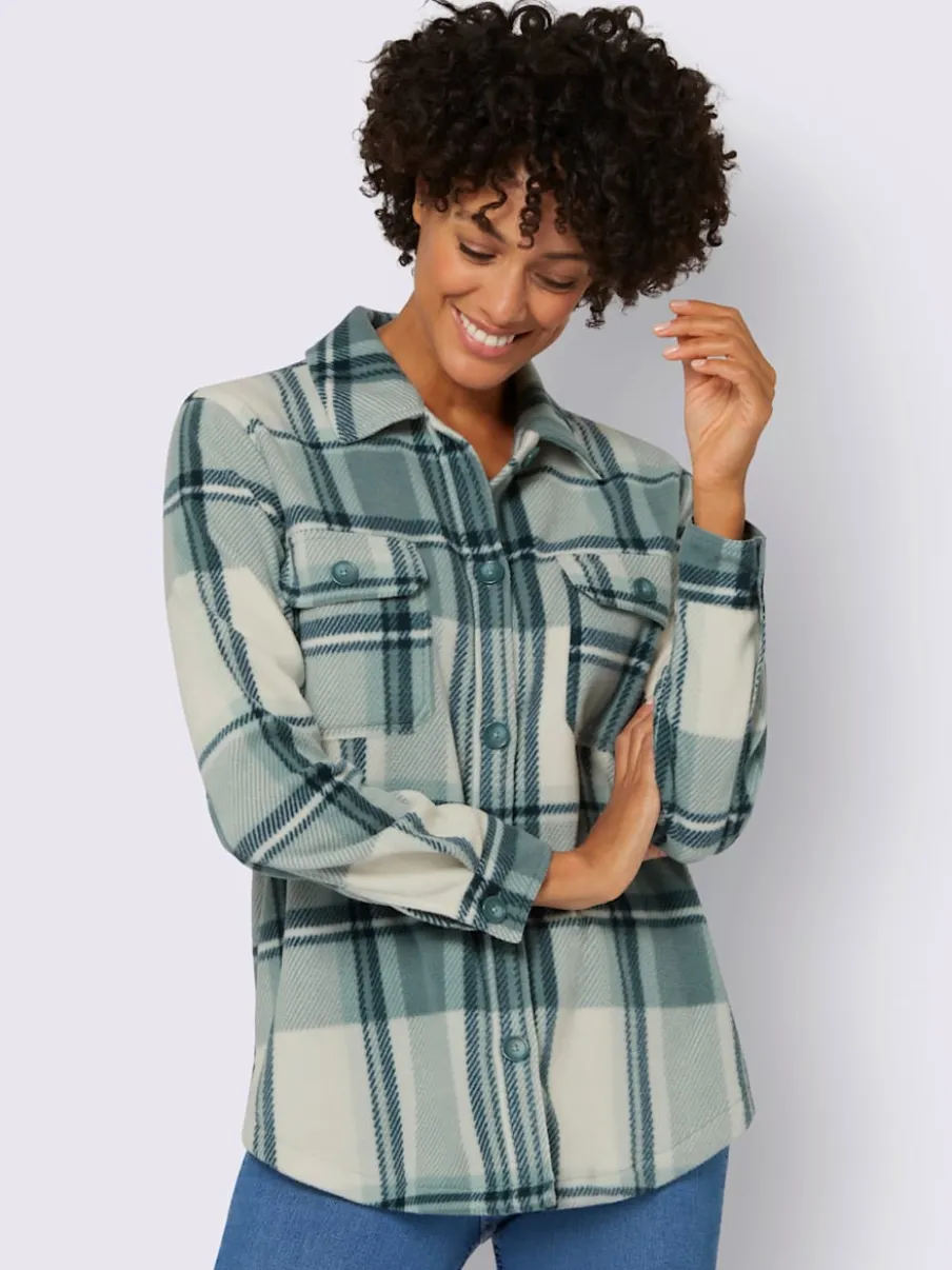 Veste polaire à carreaux avec col chemise et poches