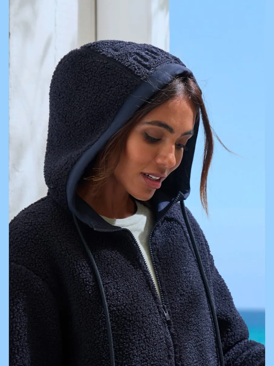 Veste polaire douce capuche avec poche kangourou décorative