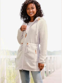 Veste polaire longue avec capuche et poches latérales