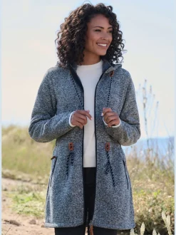 Veste polaire longue avec capuche et poches latérales