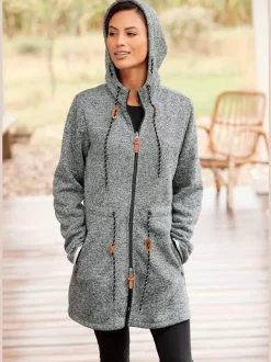 Veste polaire longue avec capuche et poches latérales