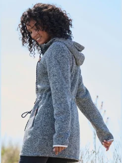 Veste polaire longue avec capuche et poches latérales