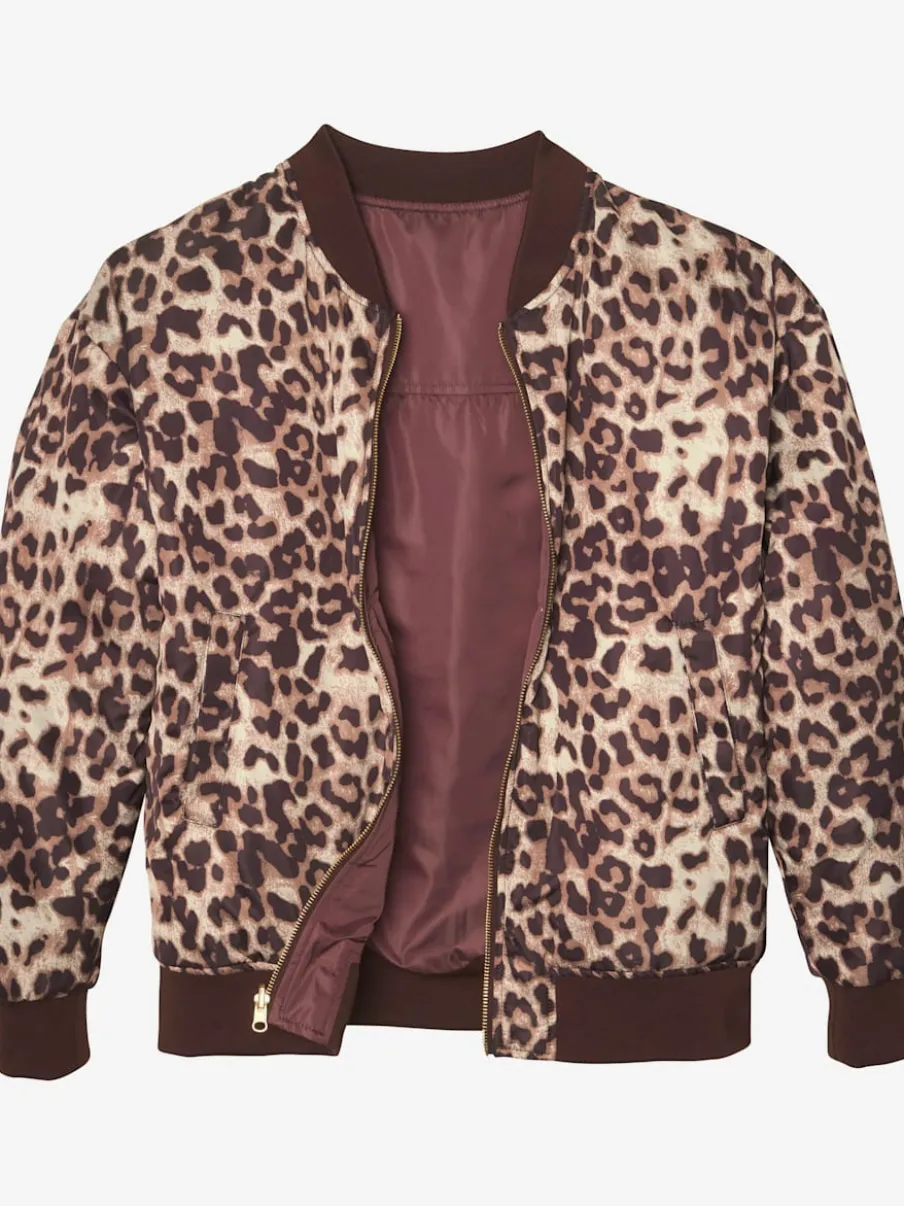 Veste réversible à motifs léopard avec poches fendues et bords-côtes doux