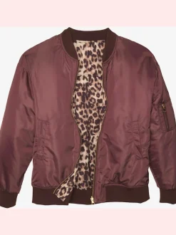 Veste réversible à motifs léopard avec poches fendues et bords-côtes doux