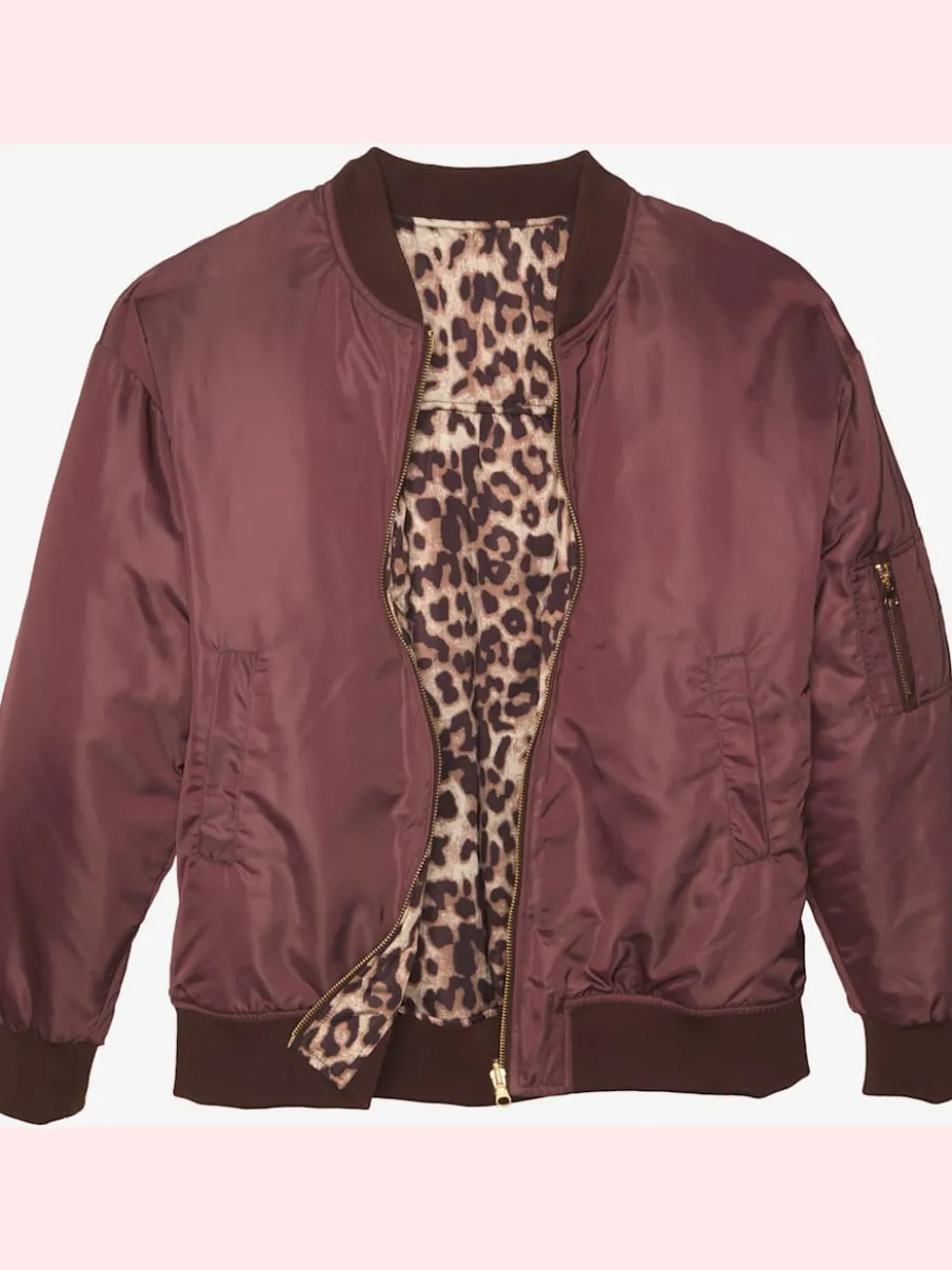 Veste réversible à motifs léopard avec poches fendues et bords-côtes doux