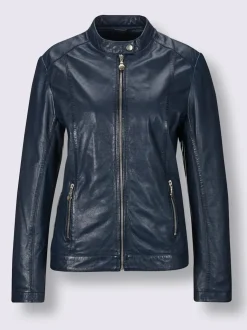 Vestes en cuir avec col rond et poches zippées