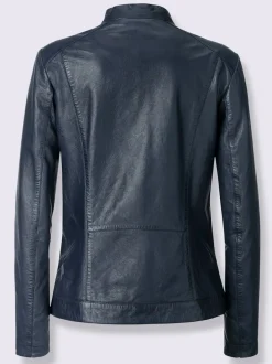 Vestes en cuir avec col rond et poches zippées