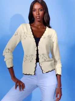 Vestes en tricot ajouré à motif avec encolure V