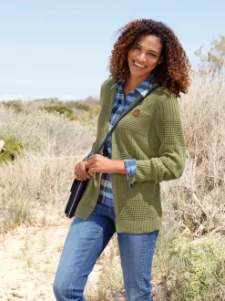 Vestes en tricot à coupe ouverte et empiècement synthétique