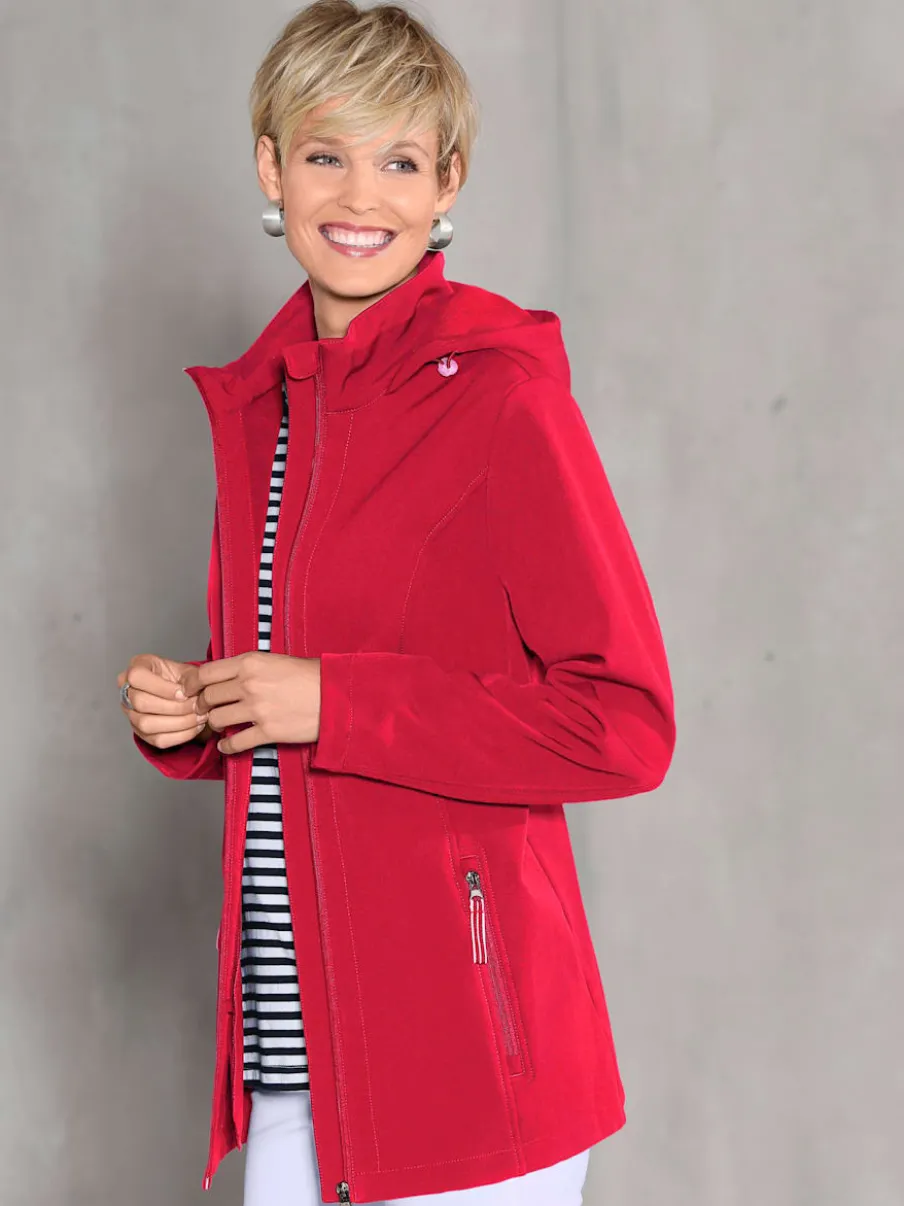Veste softshell à col transformable et capuche avec rayures