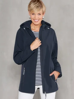 Veste softshell à col transformable et capuche avec rayures