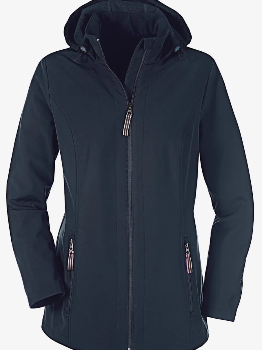 Veste softshell à col transformable et capuche avec rayures