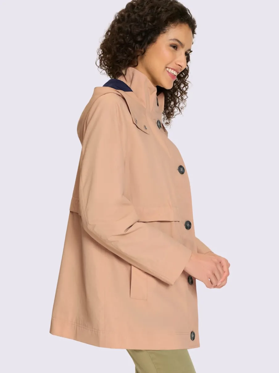 Veste style trench-coat avec capuche et poches boutons