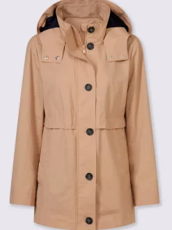 Veste style trench-coat avec capuche et poches boutons