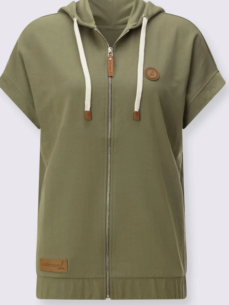 Veste sweat à capuche avec glissière et ourlet élastique